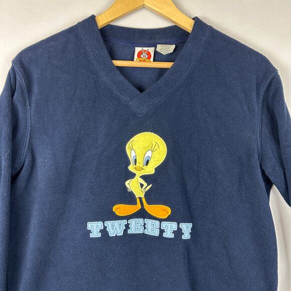 Looney Tunes Tweety Bird Vintage Y2K Blue Fleece Pullover Sweater Women's Size M - Picture 2 of 7